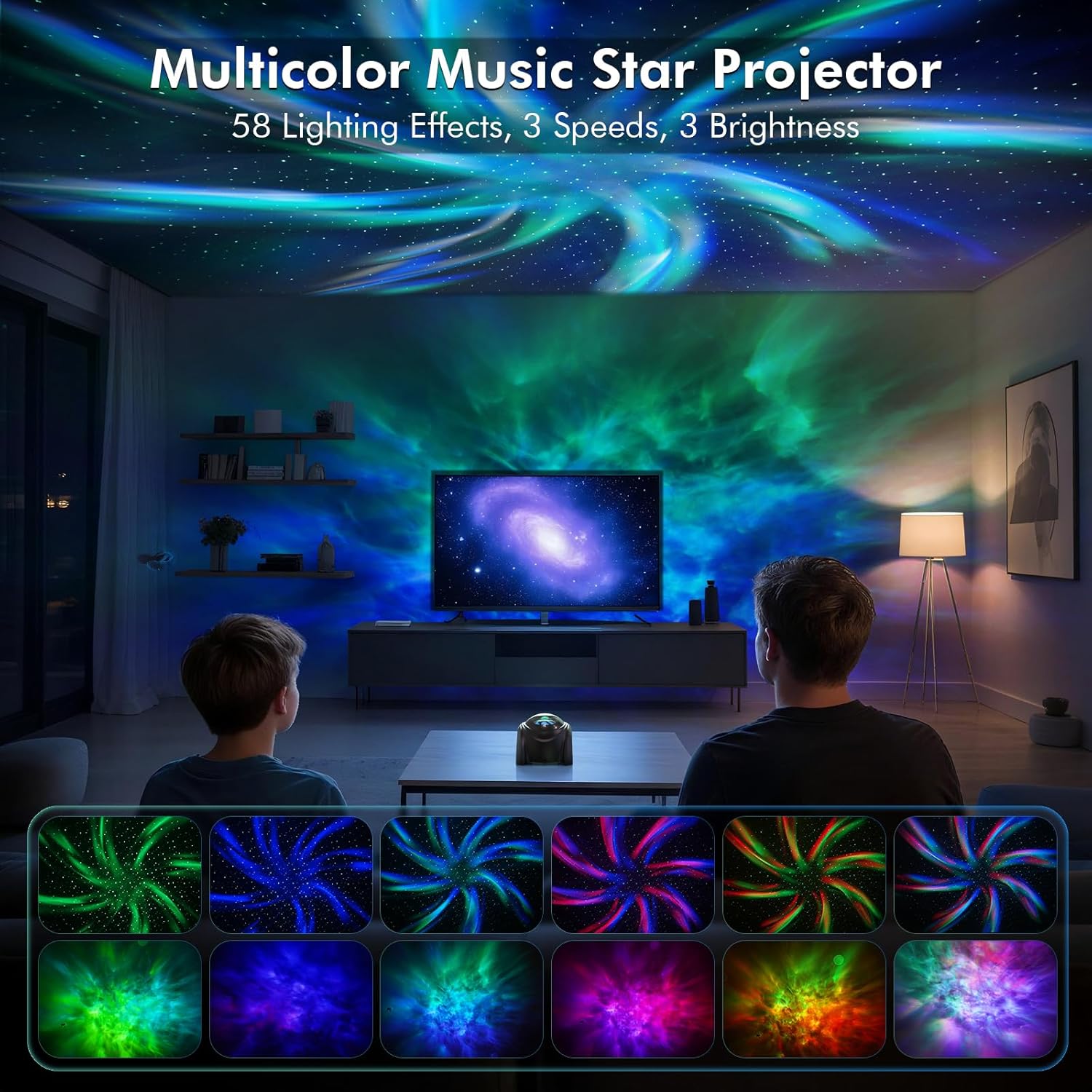 Dual Lens Galaxy Projector, Star Projector for Bedroom with Bluetooth Speaker & White Noise, Remote, Timer, Aurora Nebula Night Light Kids Room Decor, Party, Gifts Adults Teen