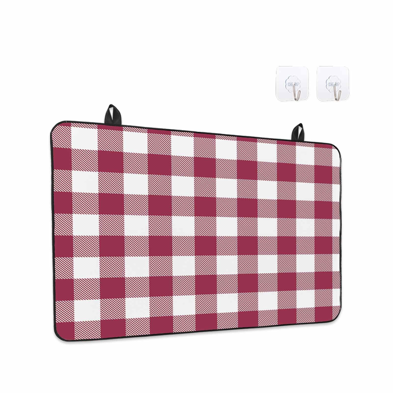 Plaid Red, Stove Top Cover for Electric Stove, Heat-proof & Non Slip Glass Top Stove Cover Protector, Abstract Minimalistic Geometric Lattice Kitchen Flat Cooktop Rubber Mat 31x24 Inches