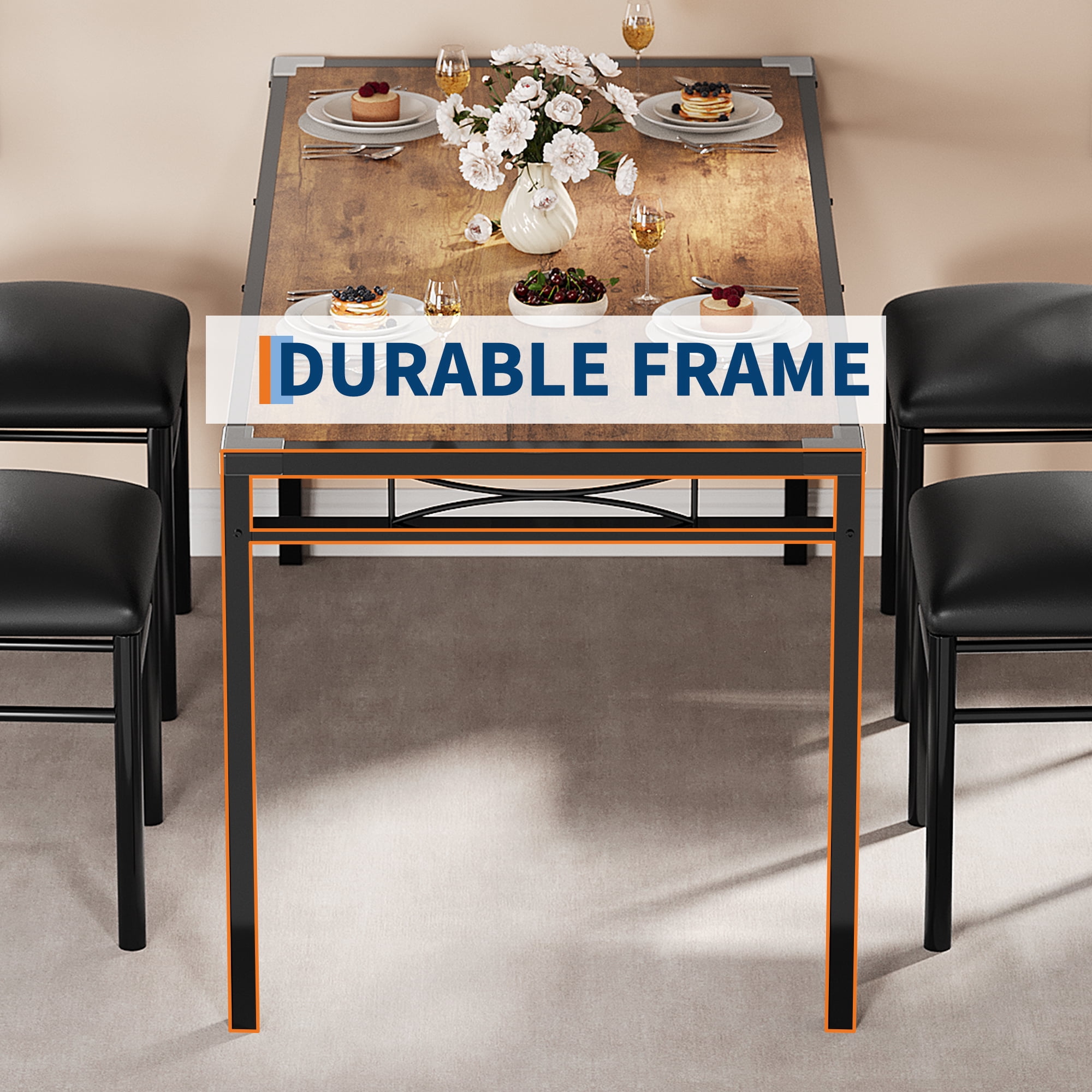 Dining Table Set for 2 with Upholstered Chairs, Wood Kitchen Table Chairs Set of 2 with Corner Protector for Small Space, Kitchen Room, Apartment