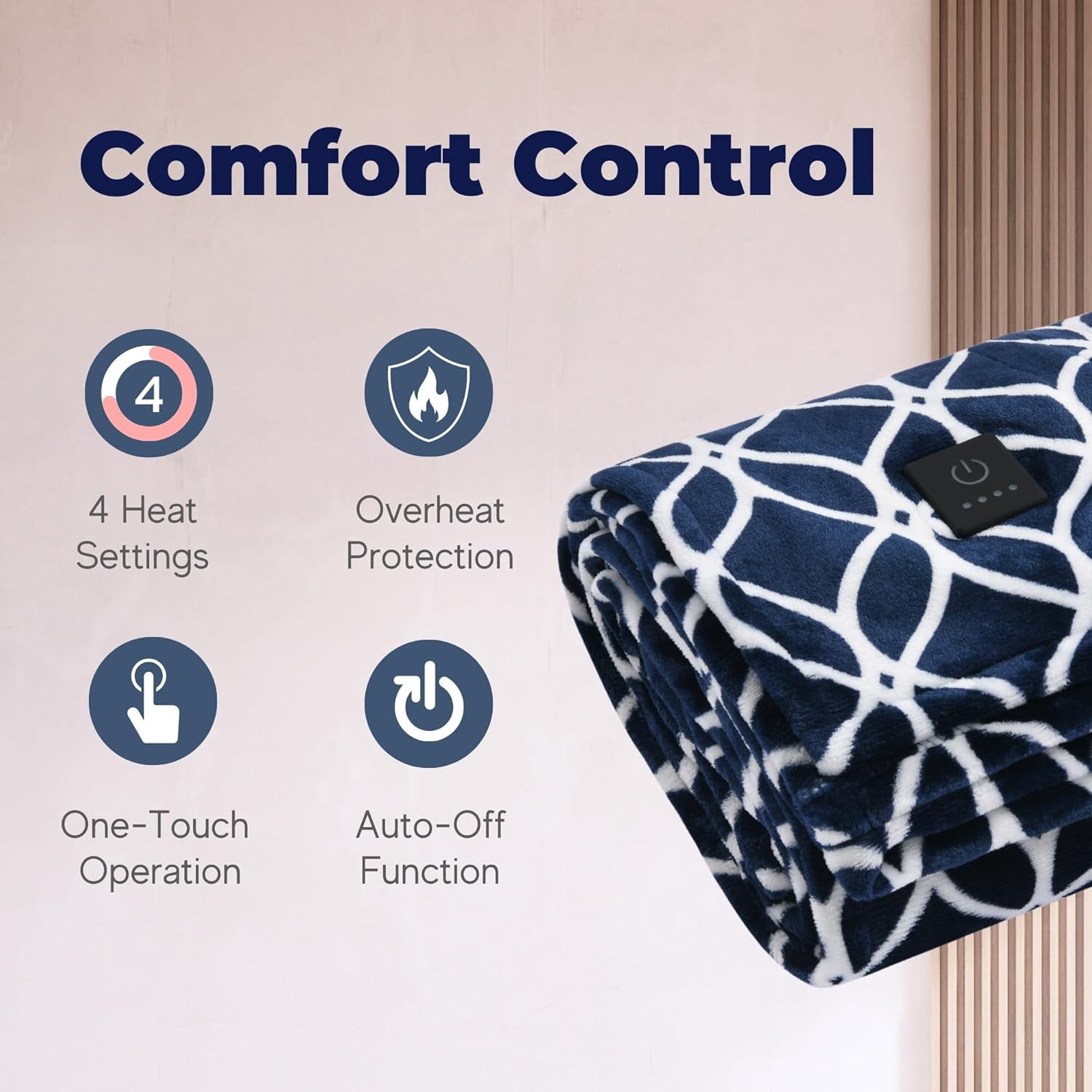Dreamaker One-Touch Fleece Electric Heated Throw Blanket, 50x60 inches - Cozy, Machine Washable, with 4 Adjustable Heat Settings & Built-in Remote - Ultimate Comfort for Cold Nights