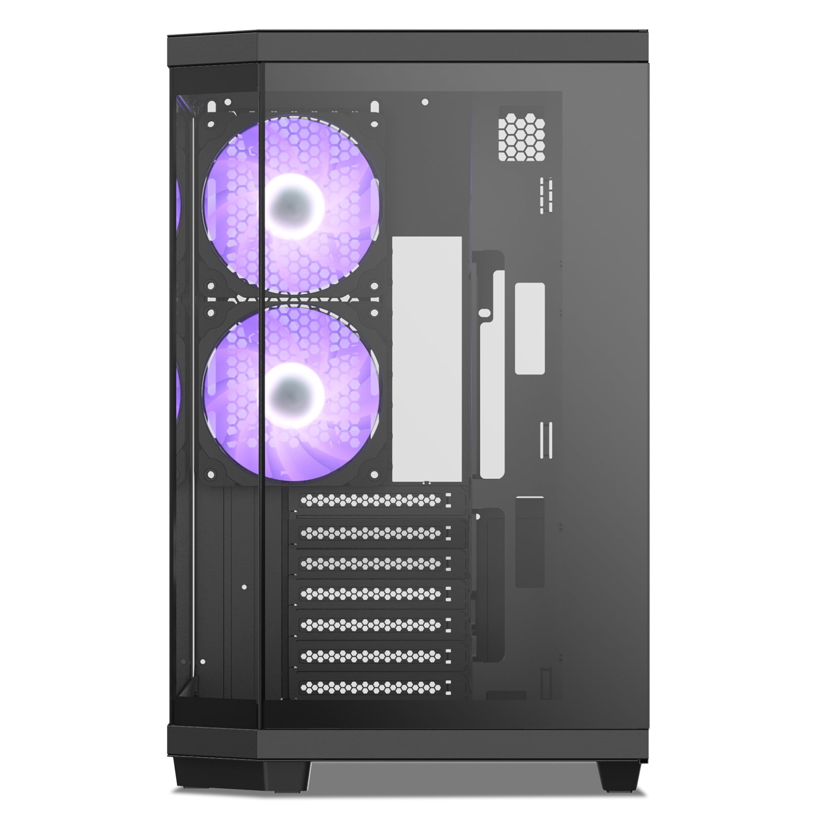 Vetroo CT3 ATX Mid-Tower Gaming Computer PC Case, Triple-Sided Tempered Glass Panoramic View, Supports 360mm Radiator & 11 Fans, Up to 410mm GPU, Type-C Ready, High-Airflow for 50 Series GPUs - Black