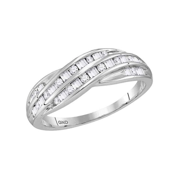 Diamond Princess 10kt White Gold Womens Round Baguette Diamond Crossover Band Ring 1/3 Cttw