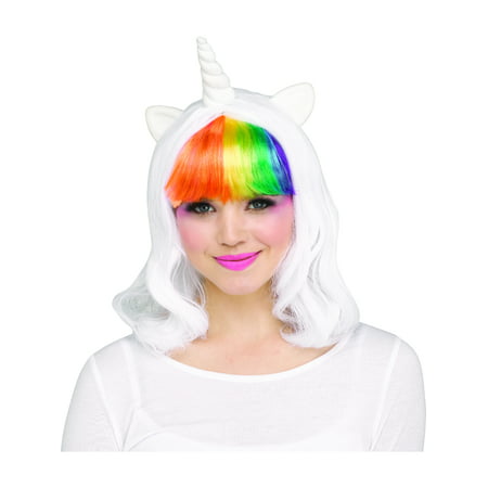 Womens Rainbow Unicorn Wig With Horns And Ears Costume Accessory