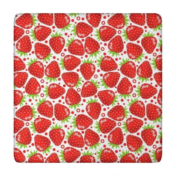 Red Strawberry Plants Fruit Dot Square Fitted Tablecloth with Elastic Edge,Square Table Cover,Washable Elastic Table Cover for Home Kitchen Party Decor 34"x34"