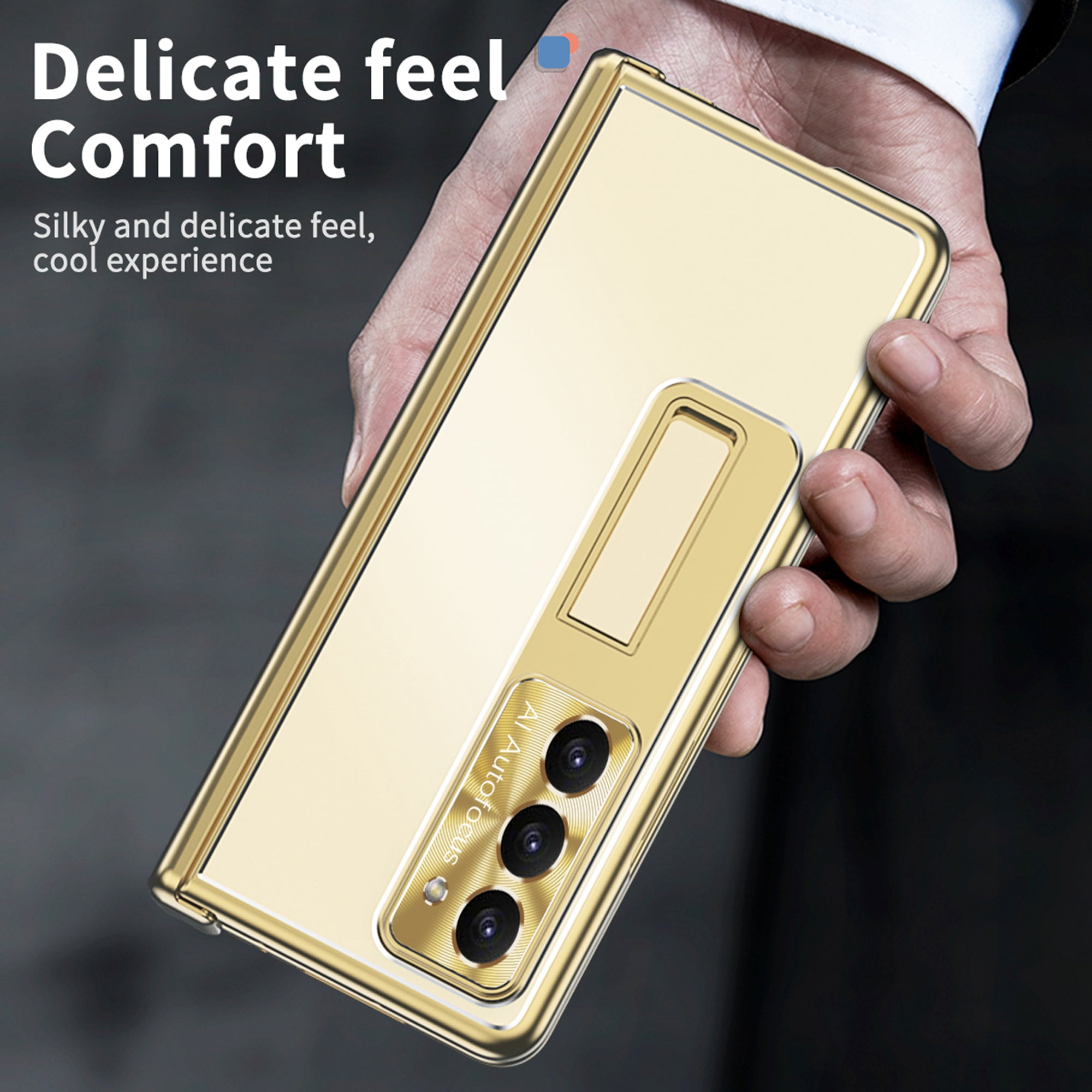 Nalacover for Samsung Galaxy Z Fold 6 Aluminum Metal Folding Case, S Pen Holder Hinge Protection Screen Film Cover with Hidden Bracket Plating Case for Samsung Galaxy Z Fold 6,Gold