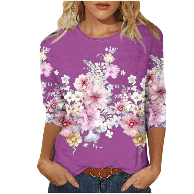 Blusas de Manga Corta para las Mujeres Pascua Impresa Suelta de Tres Cuartos de Manga Superior, Blusas para las Mujeres Casual