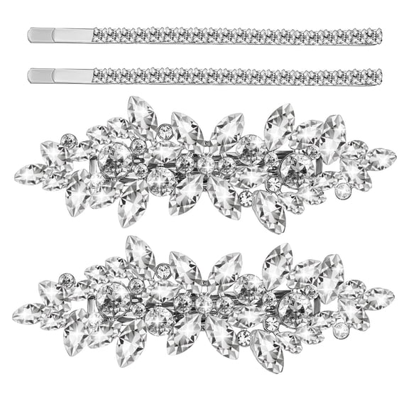 EXHUMKY Rhinestone Hair Clip 4 Pcs Elegant Hair Accessories For Women In Silver