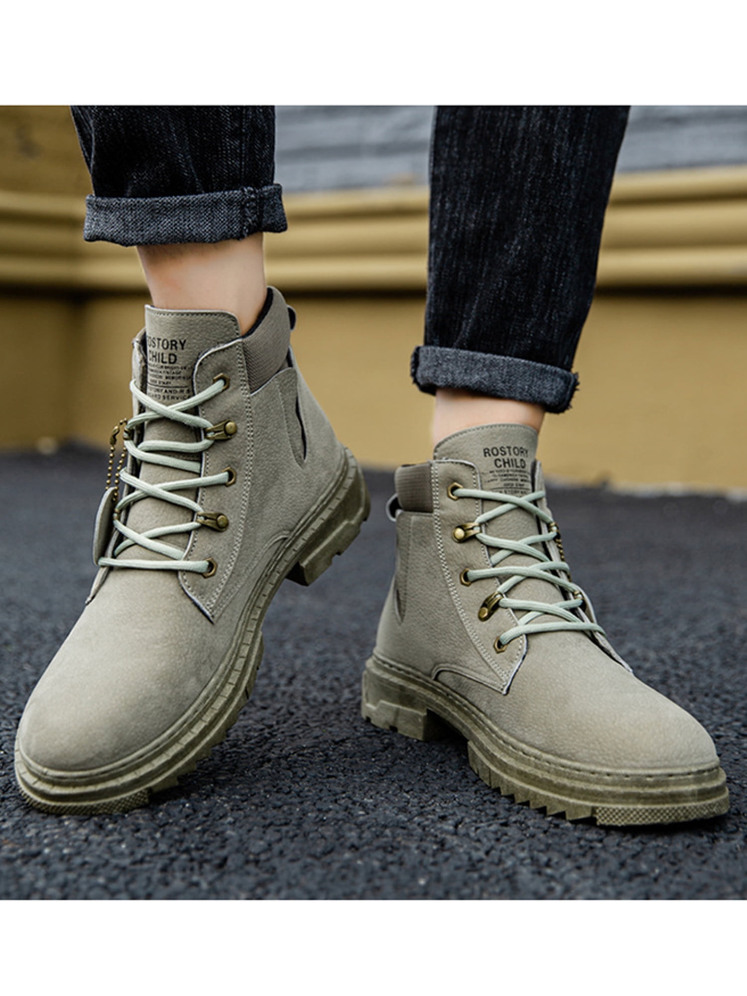 Woobling Men Fashion Ankle Boot Lace Up Booties Walking Breathable