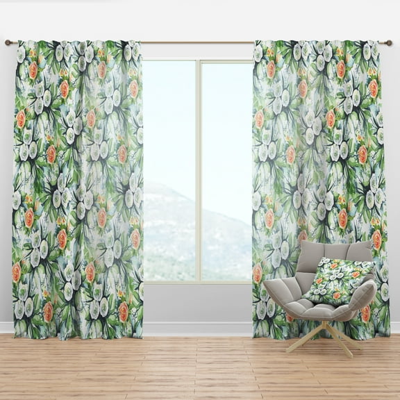Designart 'Flowers With Green Leaves VIII' Floral Curtain Panel