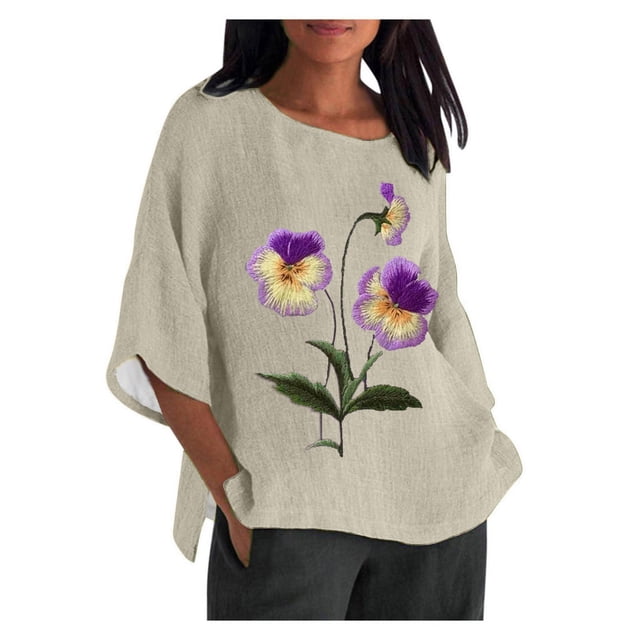 Birdeem Blouses pour Femmes Alzheimer Mode Décontractée Manches 3/4 Imprimé Coton Ample Blouse Haut