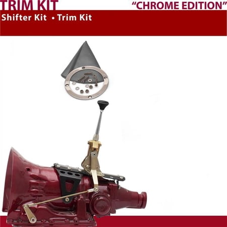 American Shifter 518 Shifter Kit 6 in. Trim Kit Chrome Push Button Gray Boot Ringed Knob for D3873