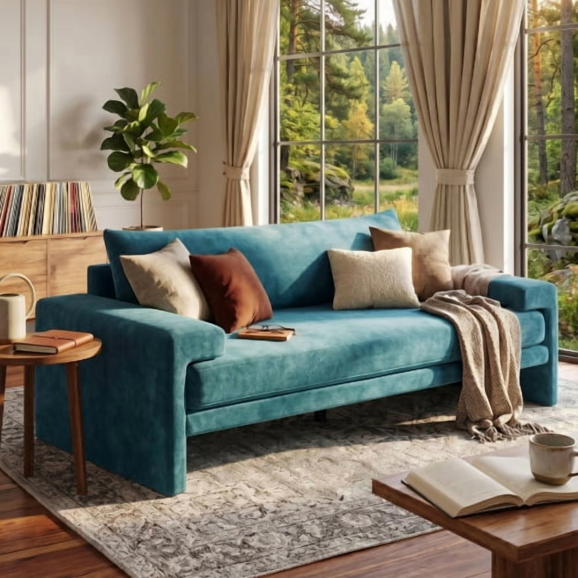 Chenille Upholstered 3-Seater Sofa with Wide Armrests and Thick Cushion Oversized Couch with Ergonomic Back Support for Living Room Green
