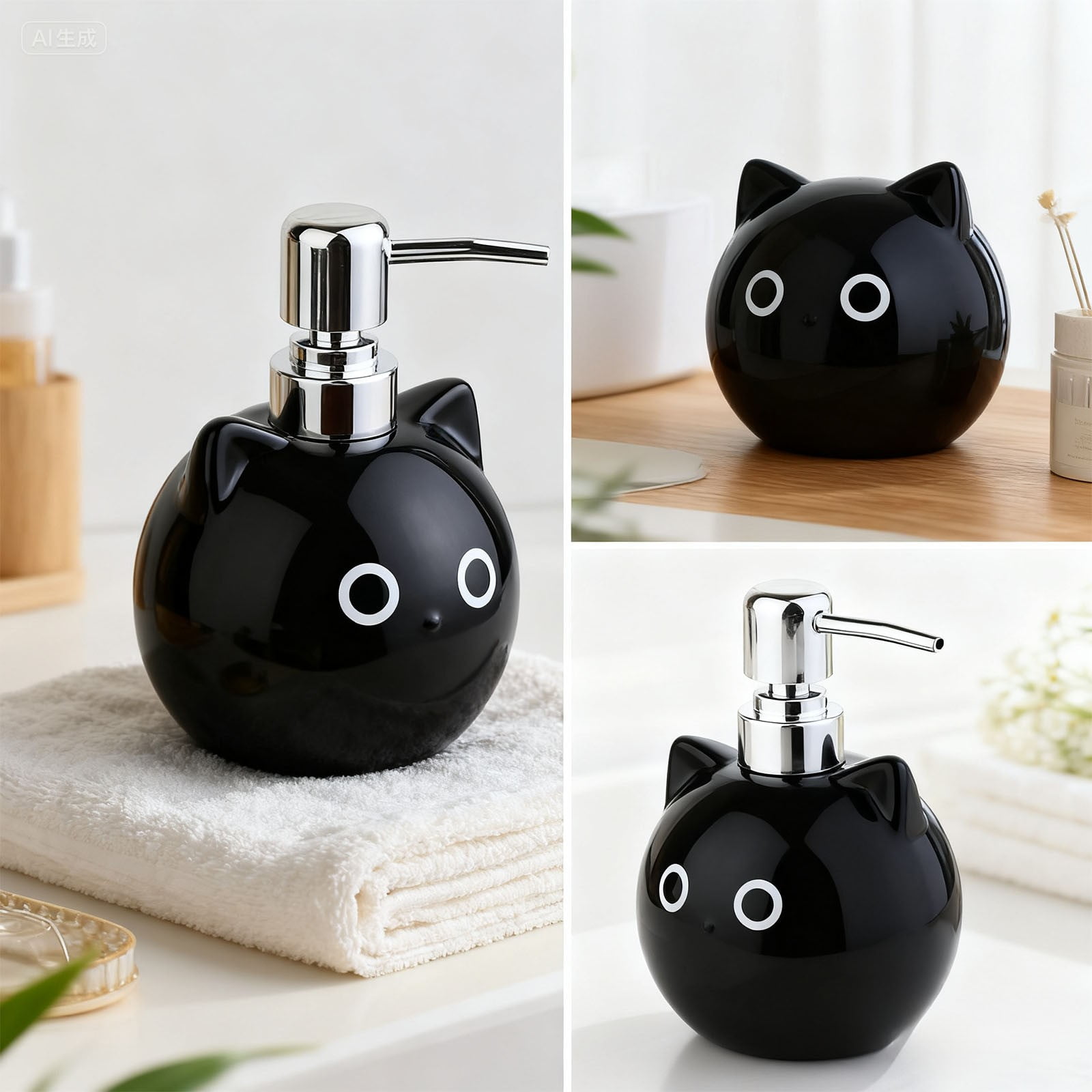 Gnwei Cute Hand Soap Dispenser, Ceramic Cute Cat Soap Dispenser with Pump, Perfect for Dish Soap, Liquid Soap, Hand Soap Dispenser for Bathroom, 16 oz Refillable Lotion Bottle