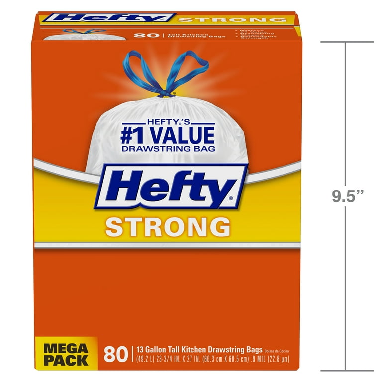 Hefty Strong Tall Kitchen Trash Bags, White, Unscented, 13 Gallon