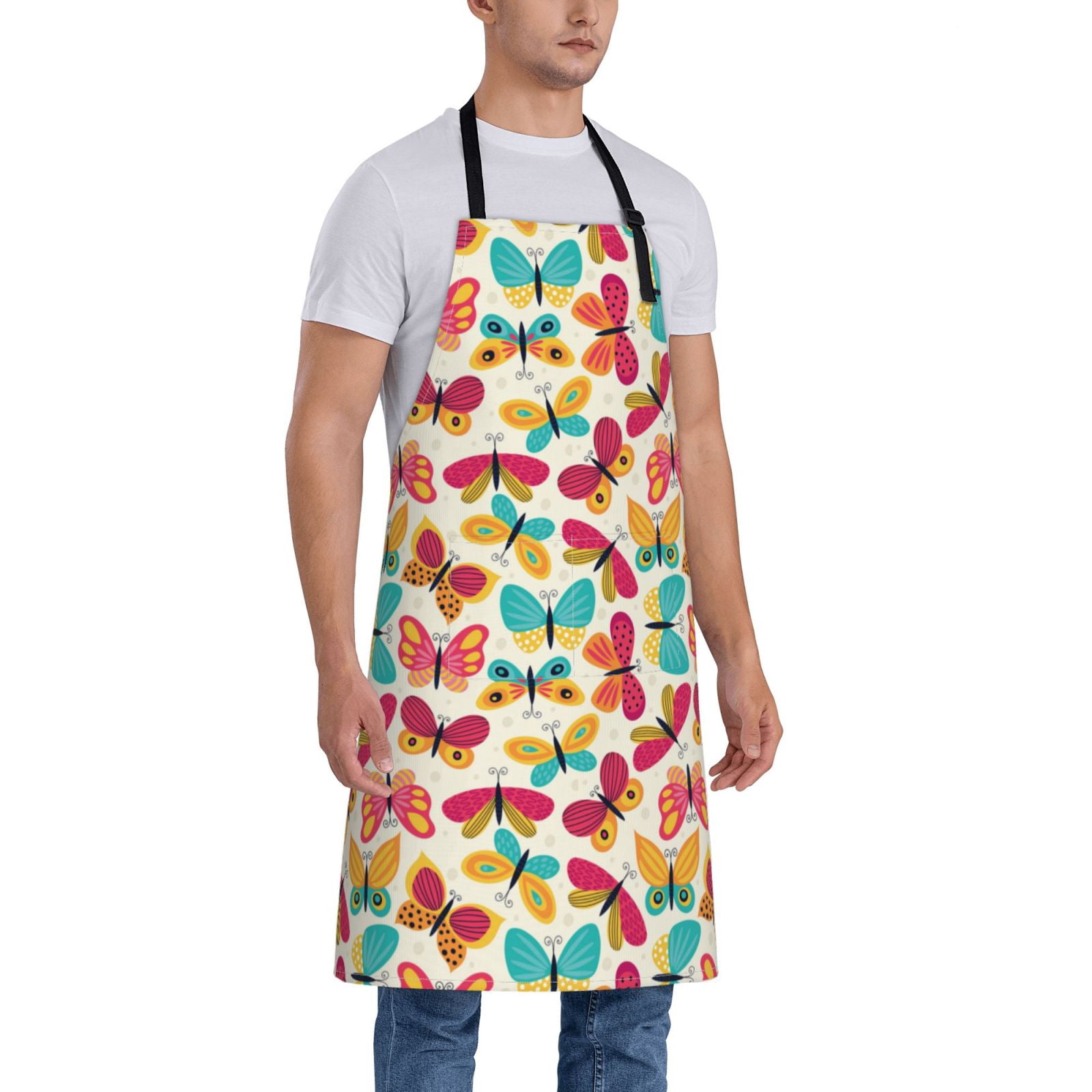 Kdxio Colorful Butterflies Apron with Pockets Adjustable Kitchen Aprons for Men Women Waterproof Aprons for Cooking,Drawing,Crafting, Baking Household Cleaning