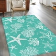 thumbnail image 2 of Teal Coastal Area Rugs 3'x5', Washable Small Throw Rugs for Living Room Bedroom, Nautical Beach Starfish Coral Summer Indoor Outdoor Rug Non-Slip Low Pile Carpet Runner Reversible Floor Mats, 2 of 8