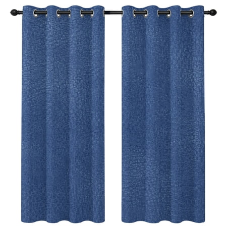 Navy Blue Blackout Curtains 96 Inches Long Natural Solid Color Organic Mottling Texture Thermal Insulated Room Darkening Drapes with Grommets for Living Room 52 W x 96 L 2 Panels