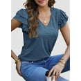 thumbnail image 3 of PRETTYGARDEN Women's Summer Basic Tops Trendy Casual Ruffle Short Sleeve V Neck Plain T Shirts Blouses, 3 of 9