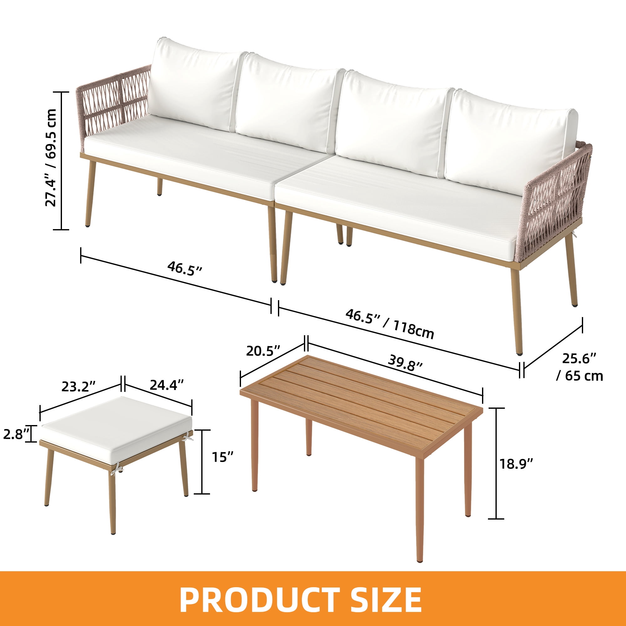Craftian 4-Piece Outdoor Patio Conversation Set, Patio Furniture Set with Side Table - Beige