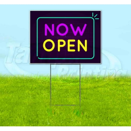 Neon Brick Now Open (18 x 24 ) Yard Sign Includes Metal Step Stake