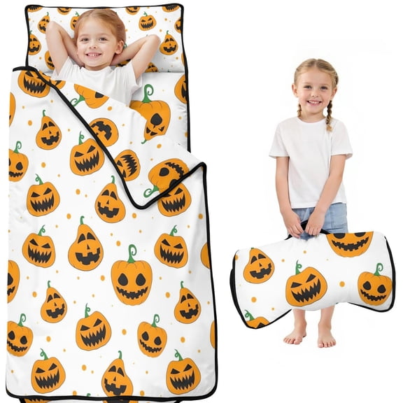 White Halloween Jack Toddler Nap Mats for Kids Preschool,50"x20" Sleeping Mat Bag or Kids,Toddler Sleeping Bag,Toddler Nap Mat or Daycare