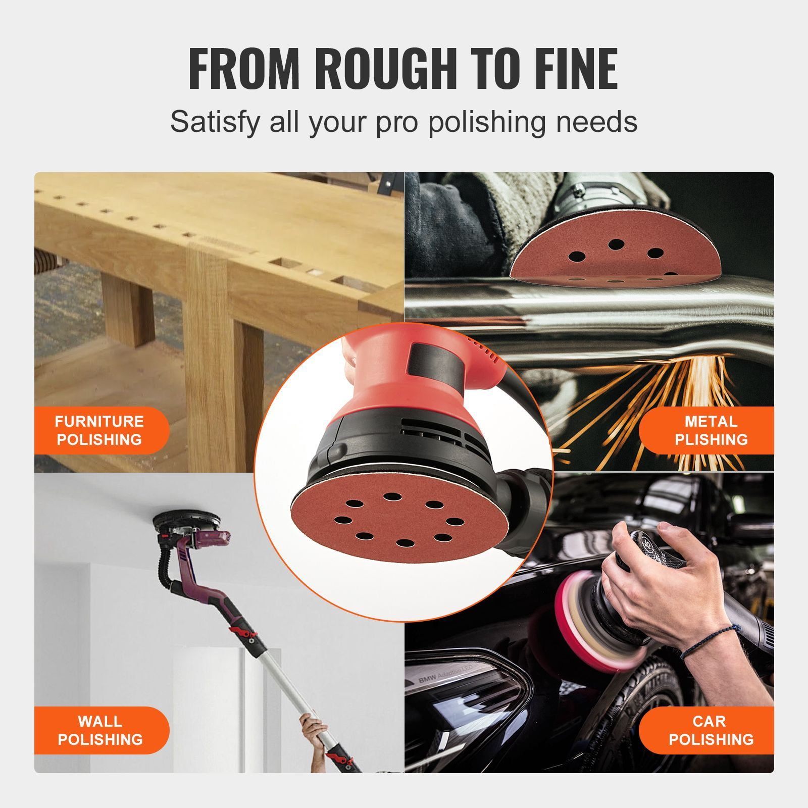 Sanding Disc Set 150-PCS, 5 Inch with 10 Grits 60-600, Aluminum Oxide with 8 Dust Holes, Velcro Backing, for Orbital Sanders for Wood Metal Polishing