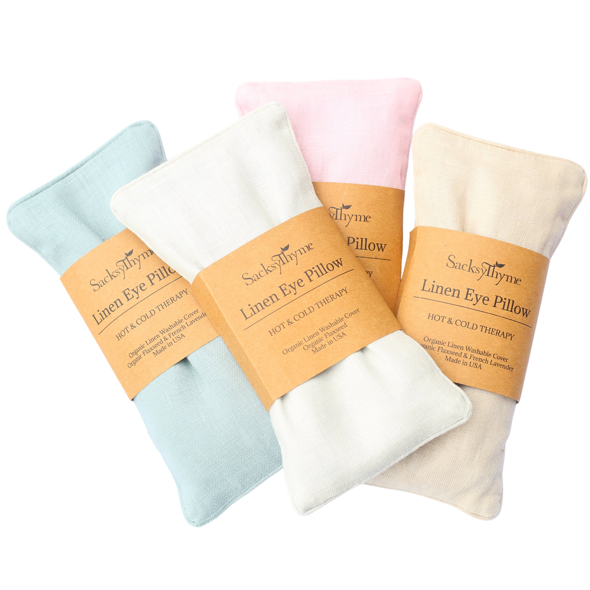 SacksyThyme Linen Eye Pillow, Flaxseed and Lavender - Stress Relief Eye Pillow, Microwave for Hot or Freeze for Cold Eye Compress, Heated Eye Mask for Meditation Yoga, Migraine, Sleep, Made in USA