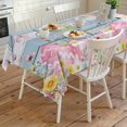 thumbnail image 4 of Light Blue Easter Rectangle Tablecloth, Spring Easter Bunny Eggs Floral Wooden Waterproof & StainResistant Tablecloth, Washable Oil-proof Table Cover for Dining/Party/Wedding/Camping/Buffet 54x108 In, 4 of 9