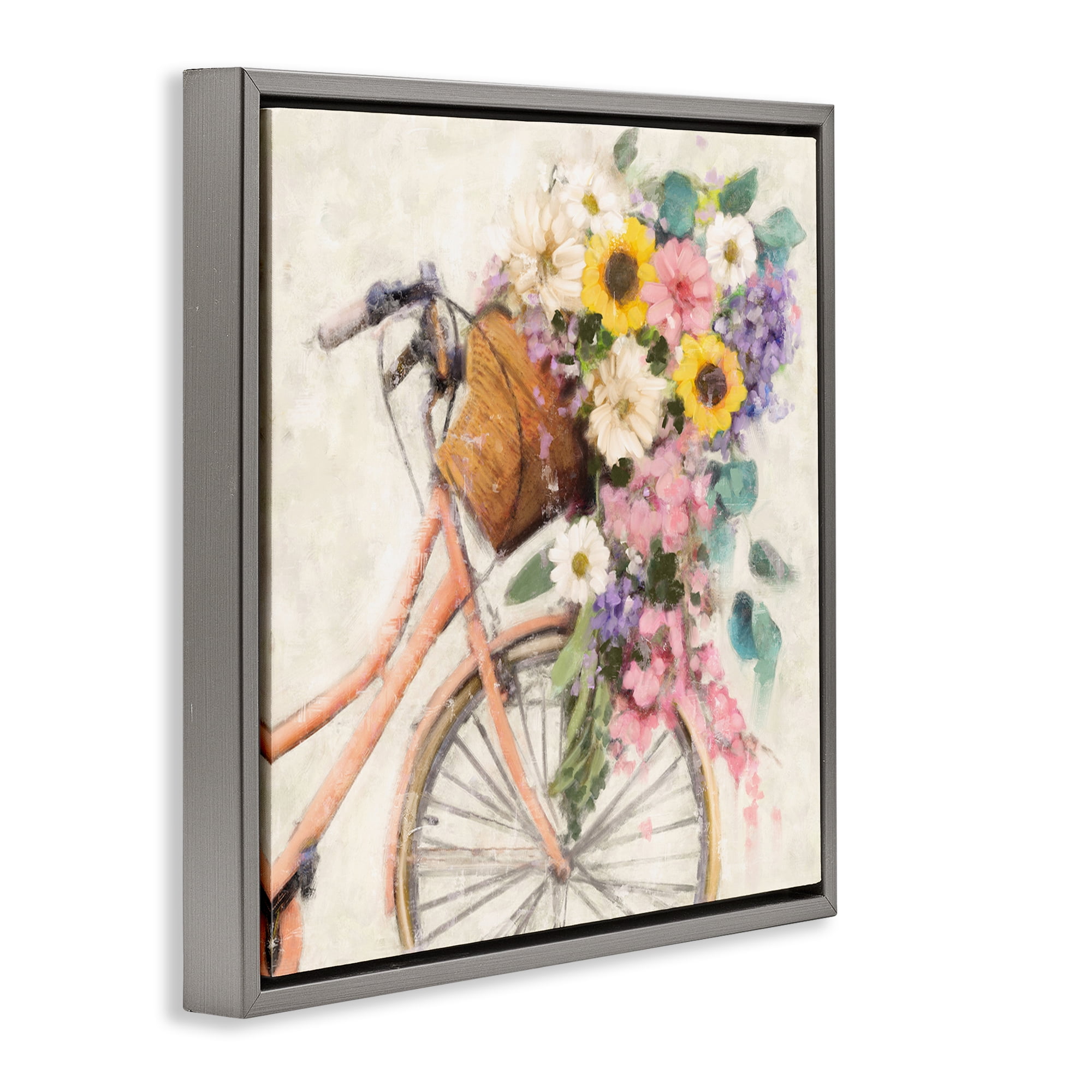Stupell Industries Flower Swathed Bicycle Transportation Painting Gray Floater Framed Canvas Art Print Wall Art, 25 x 25