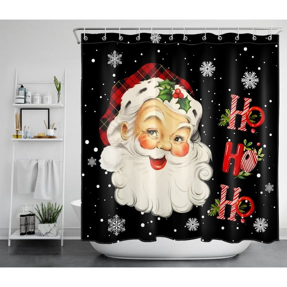 HVEST Merry Christmas Shower Curtain for Bathroom Decor,Funny Santa Claus Shower Curtains with Hooks Winter Snowflake Polyester Waterproof Durable Fabric Bath Accessories,70x69 Inches