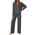thumbnail image 2 of YOIAVAIOY Womens Pajama Sets 2 Piece Ribbed Knit Lounge Set Button Down Shirts and Wide Leg Pants Matching Sets Soft Knitted Pjs Sleepwear Set Dark Gray M, 2 of 6