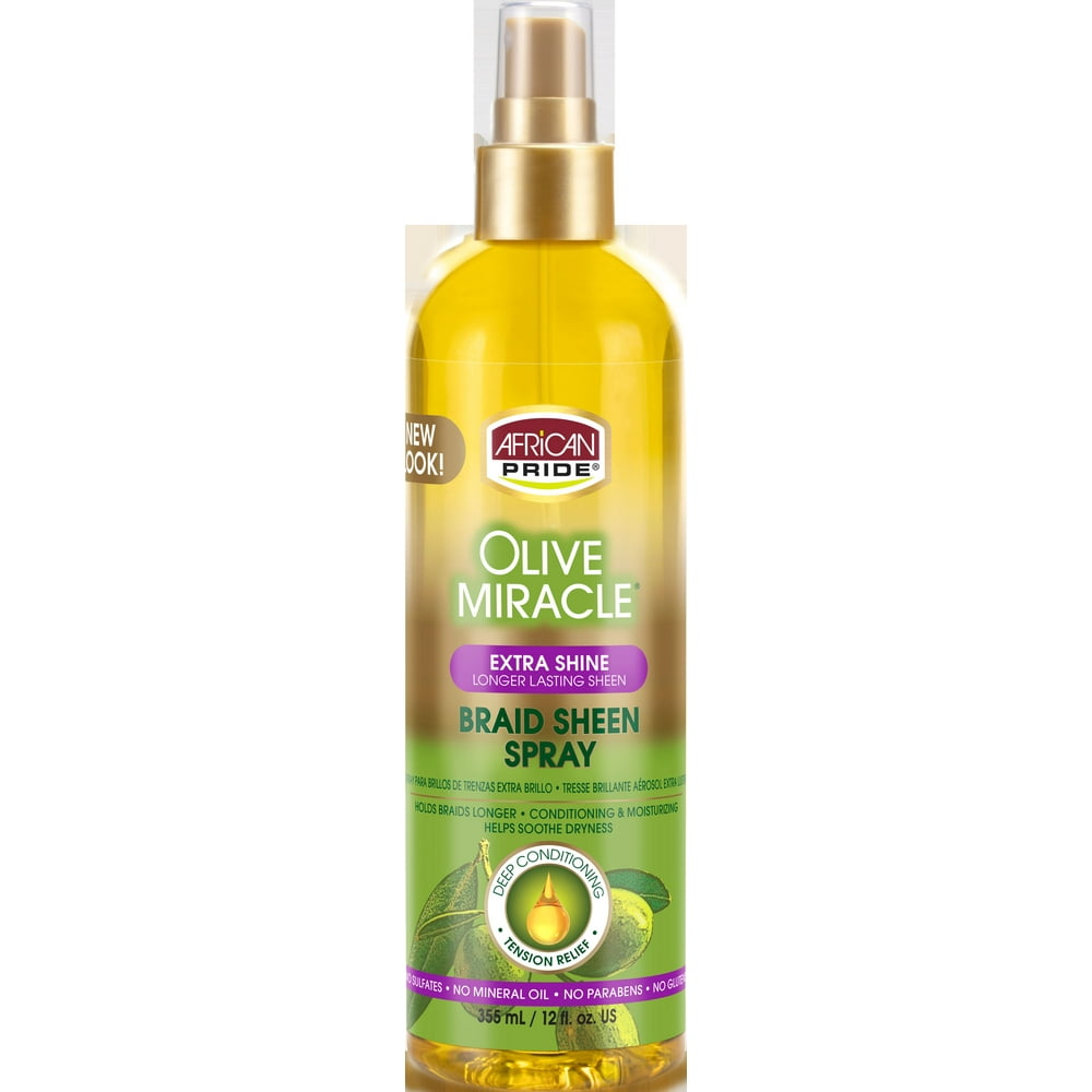 African Pride Olive Miracle Braid Sheen Spray For Wavy, Curly, Coily