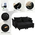 thumbnail image 5 of 63" Double Chaise Lounge with USB Ports, Sleeper Sofa Bed with Cup Holders and Phone Holder, Corduroy Loveseat Recliner Bed with Storage Arms and Side Pockets, Black, 5 of 8