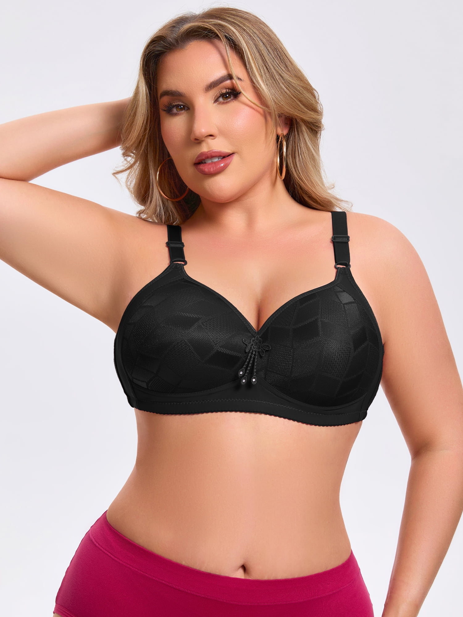DARING DIVA Women's Deep V Wireless Bralette Soft Cup Adjustable Straps Bra C 52 Black