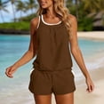 thumbnail image 6 of Costeam Womens Contrast White Trim Spaghetti Strap 2 Piece Outfit Set Loose Sleeveless Tank Top and Pull On Shorts with Side Pockets Elastic High Waist Solid Color Casual Matching Loungewear Suit, 6 of 9
