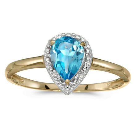 Blue Topaz Pear Ring - 10k Yellow Gold Pear Blue Topaz And Diamond Ring