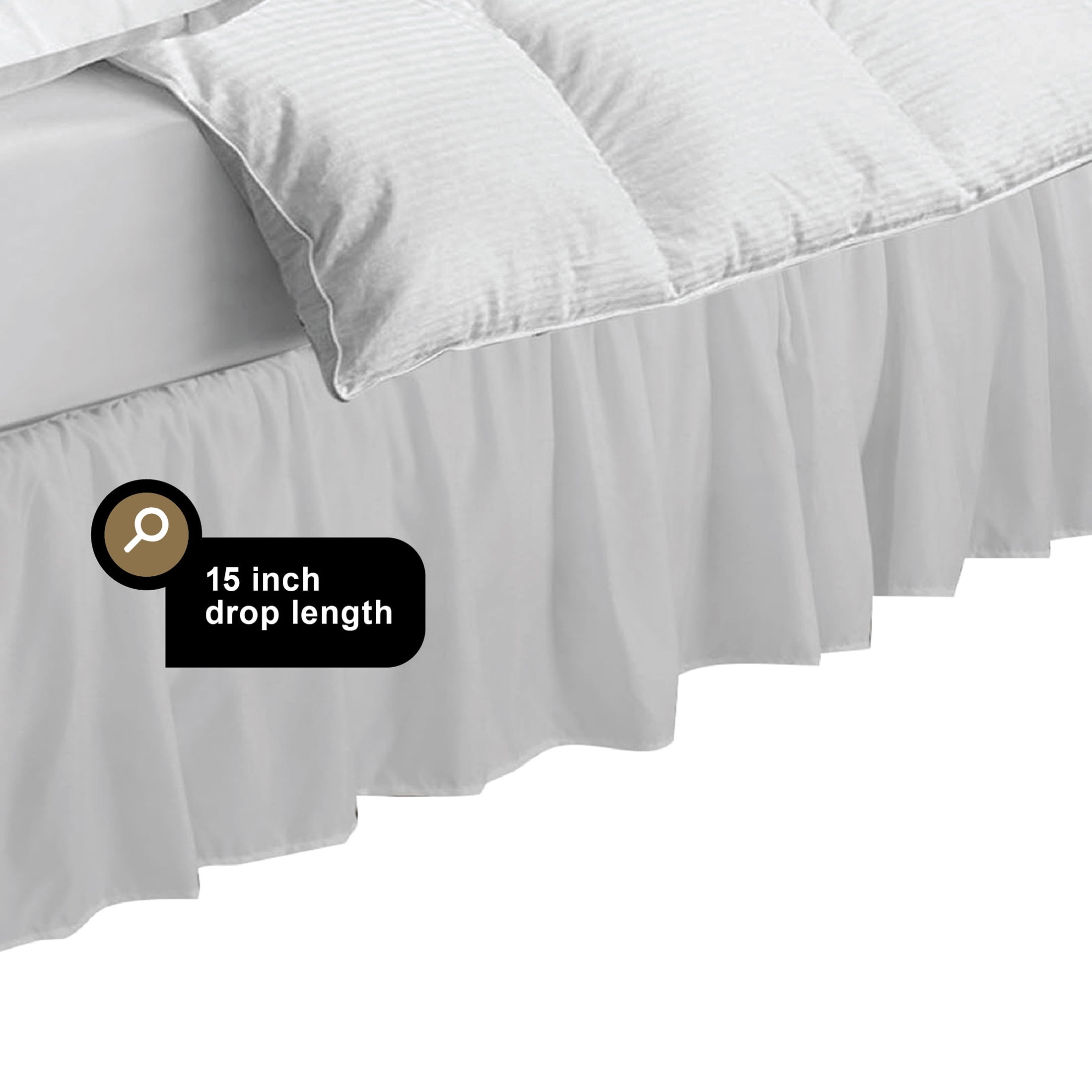 WonderSkirt Wraparound Ruffled 15" Microfiber Bedskirt, White, Queen