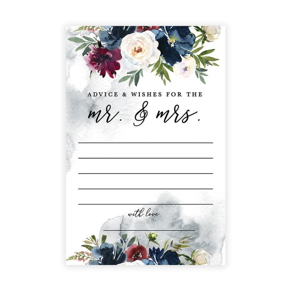 Koyal Wholesale Modern Rustic Florals Wedding Advice & Well Wishes Guest Book Cards for Bride and Groom, 56 Pack