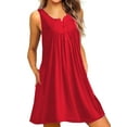 thumbnail image 1 of MAWCLOS Robe d'Été pour Femmes Robe Bohème Unie Bouton Mini Robe de Soirée Ample Froncée Rouge 2TG, 1 of 4