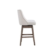Guyou 27.5Counter Height Bar Stools Set of 2, Nailhead Trim Linen Barstools with Back and Wood Legs, 360°Swivel Upholstered Stool Chairs for Kitchen Island Breakfast Bar Restaurant, Cream