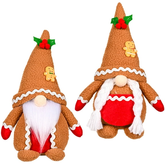 Pretyzoom 2-Pack Light Brown Gingerbread Gnome Dolls Handmade Christmas Decorations for Home and Holiday Party