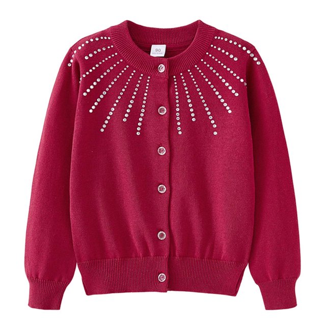 RXIRUCGD Cardigan Veste en Tricot de Coton pour Filles avec Strass ( Rouge, Taille : 9 Ans )