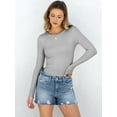 thumbnail image 4 of Women Long Sleeve Shirts Rib Knit Slim Fit Tops Fall Outfits Casual T-Shirt Underscrubs Layer Clothes Flower Gray L, 4 of 8