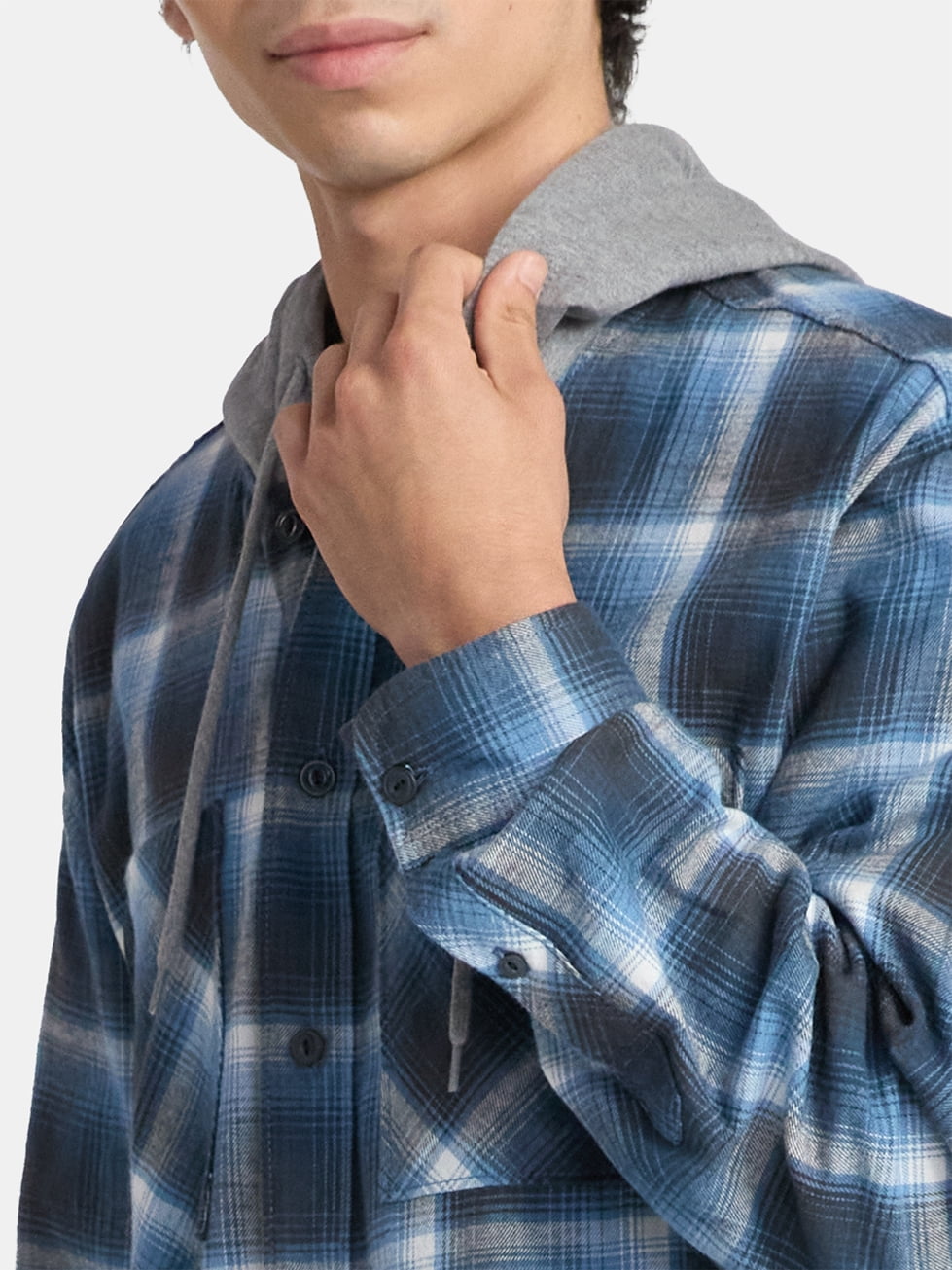 No Boundaries Men's & Big Men's Hooded Flannel Shirt with Long Sleeves, Sizes XS-5XL