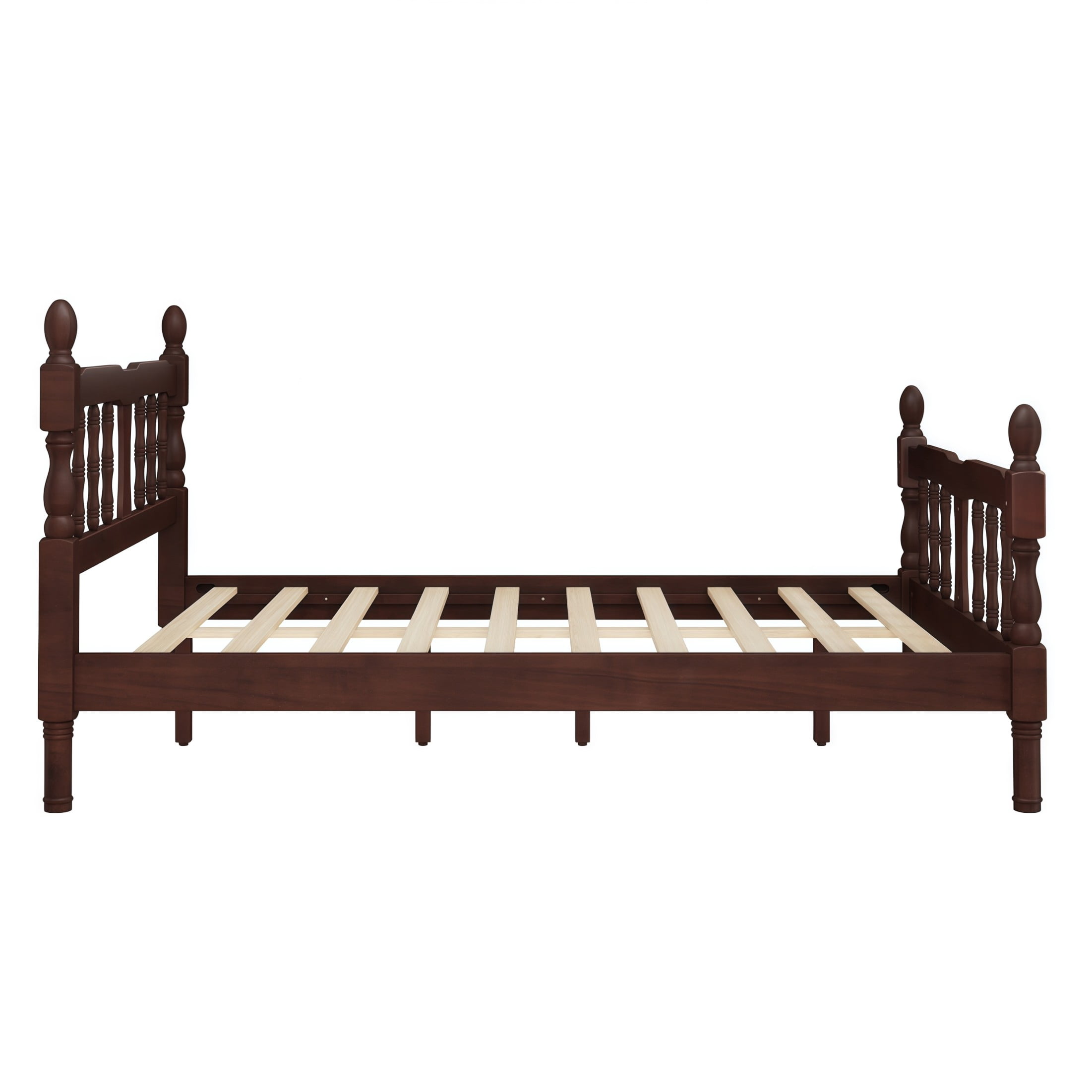 GDF Studio Betty Full Size Wooden Platform Bed Frame with Spindle Headboard, Traditional Farmhouse Style, Dark Walnut