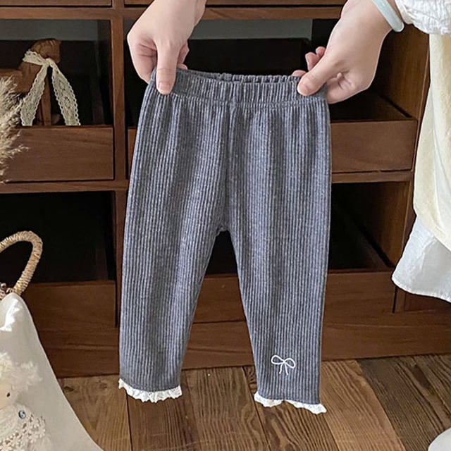Cowsor Baby Girl Pants Toddler Girl Solid Ribbed Pants with Trim Newborn Cotton Leggings Infant Jogger Pants