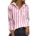 thumbnail image 4 of WTOBBY Women's Striped Button Down Shirt Long Sleeve Casual Shirt - Fashion Blouse with Button Front for Stylish and Comfortable Office or Daily Wear,Hot Pink S, 4 of 5