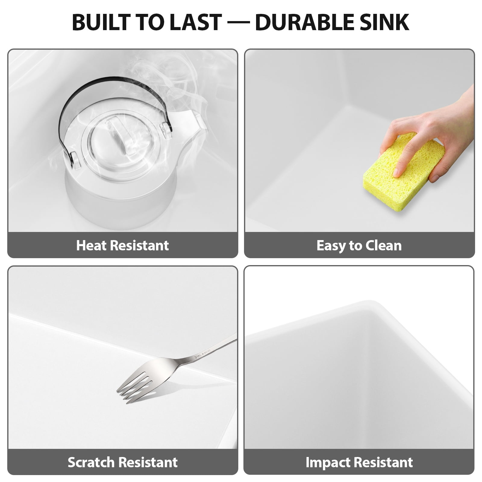 30"x 20" Rectangular Fireclay/Creamic Single Bowl Farmhouse Apron Kitchen Sink with Bottom Grid and Drain Strainer