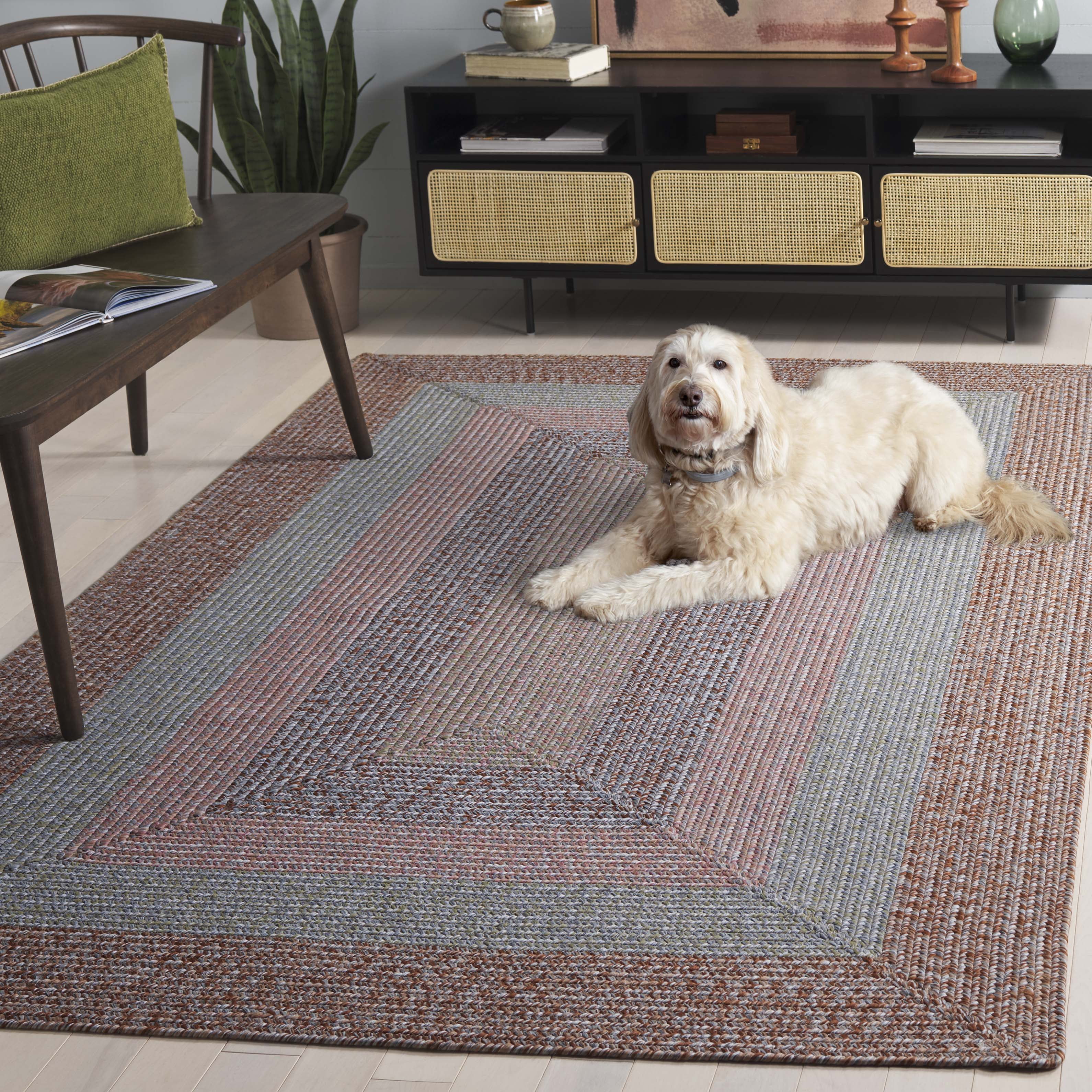 SAFAVIEH Braided Kent Geometric Machine Washable Reversible Area Rug, Brown/Gray Pink, 2' x 4' Half Moon