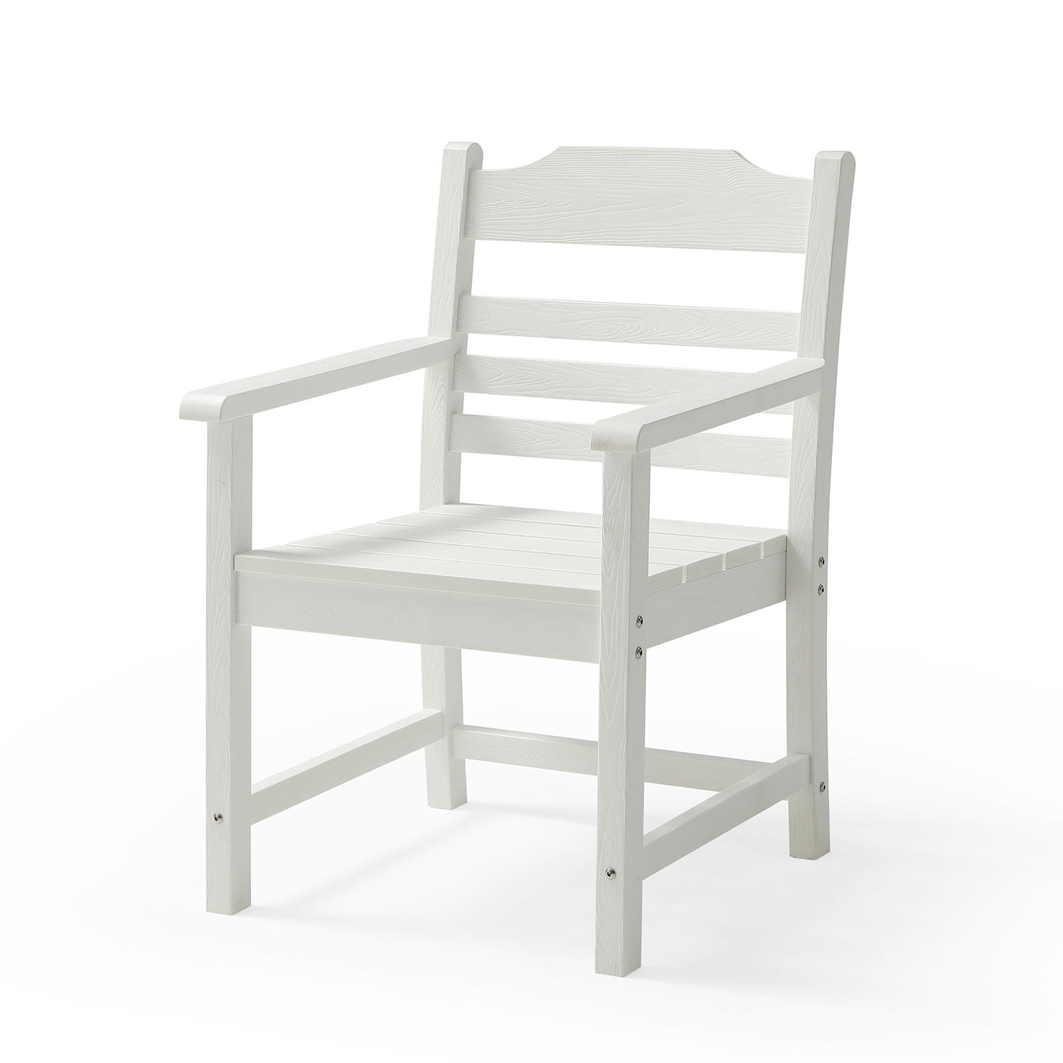 Patio Dining Chair with Arms Set of 2, Pure White with Imitation Wood Grain Texture for Deck Pool, White